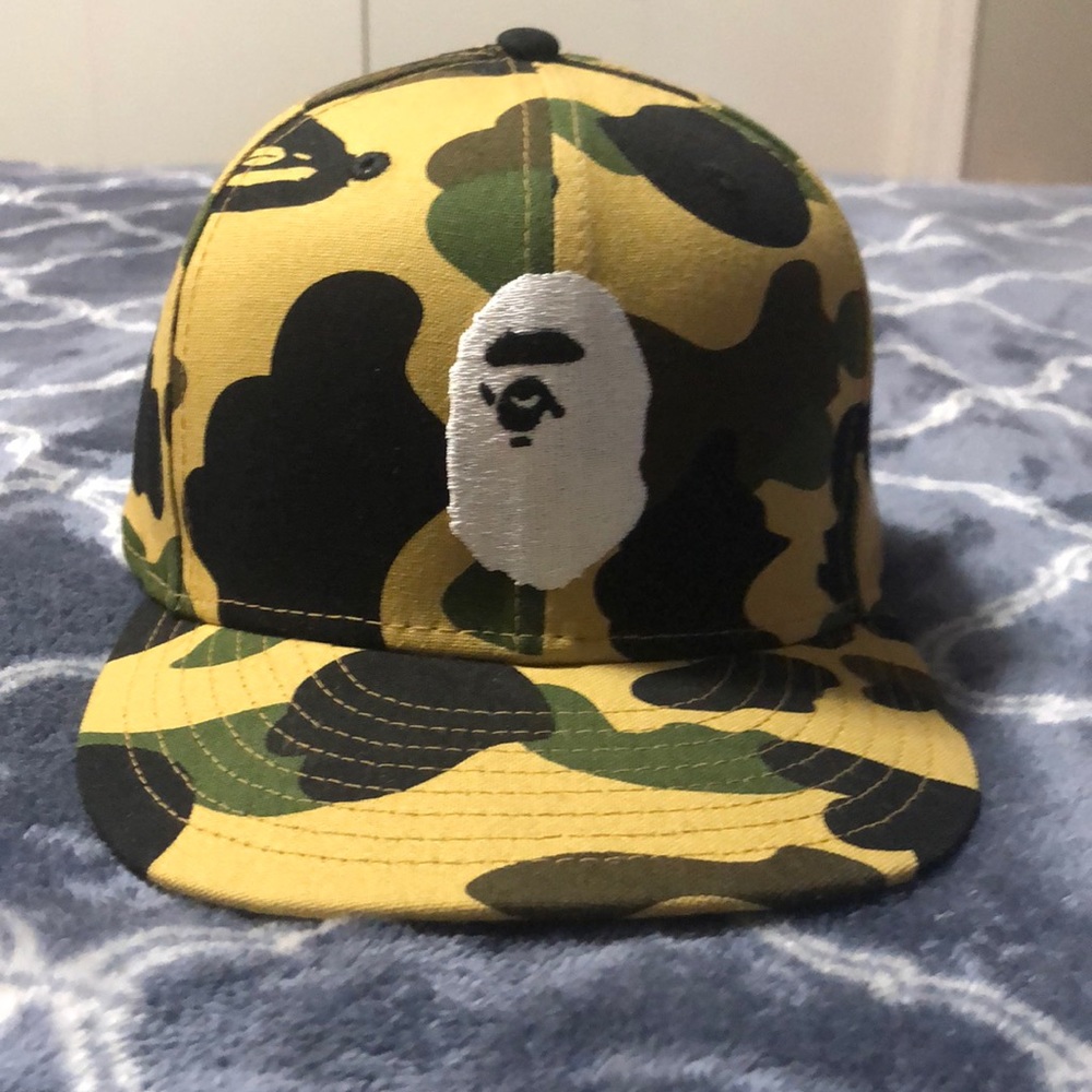Bape yellow camo new era fitted hat size 7 1/2